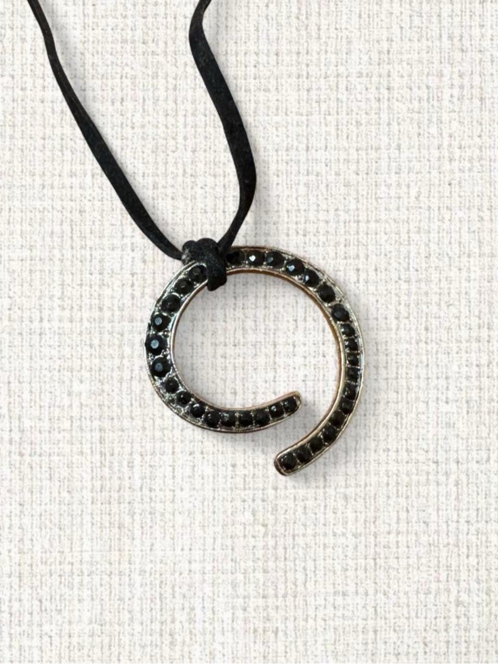 Black Rhinestone Spiral Pendant Cord Necklace